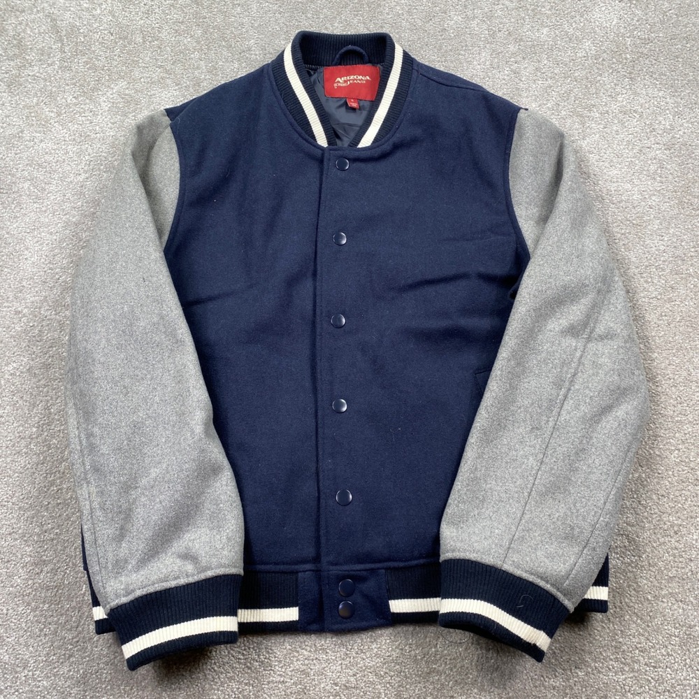 Arizona Varsity Jacket Mens XL Blue Gray Wool Blend Snap Front Letterman